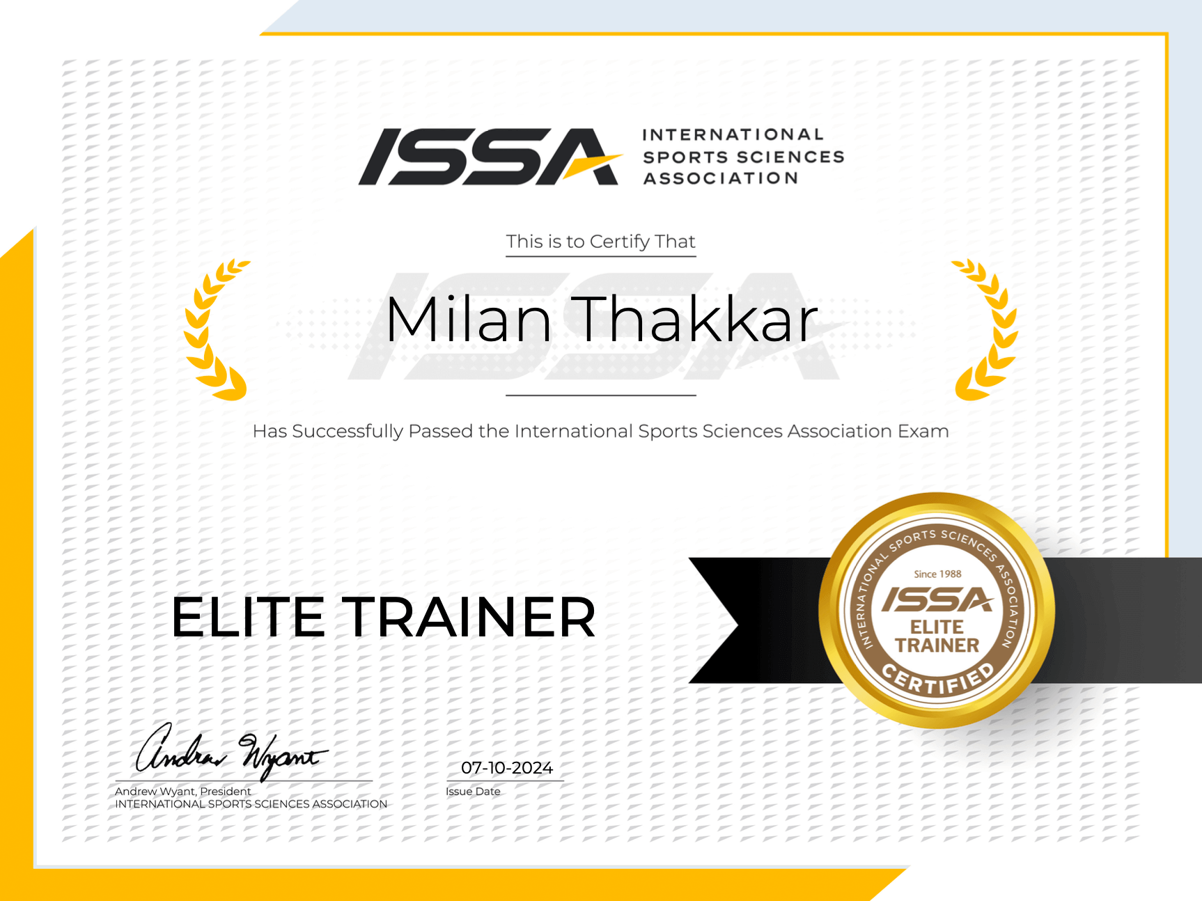 ISSA Elite Trainer Certification - Milan Thakkar