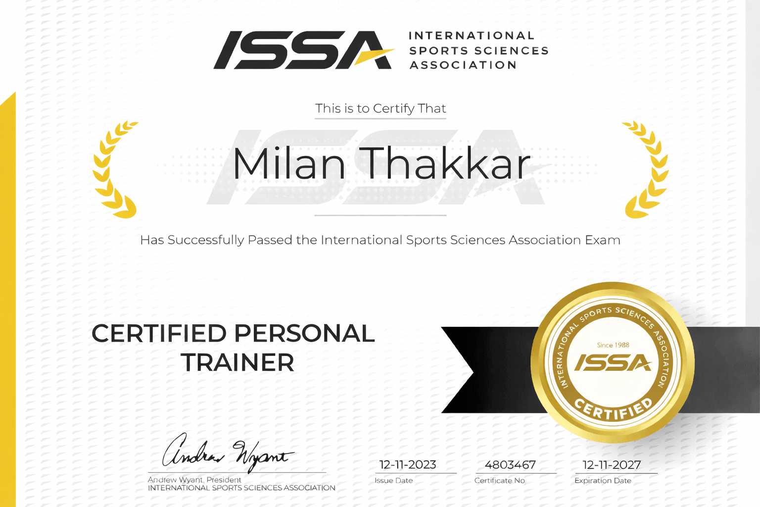 ISSA Personal Trainer Certification - Milan Thakkar